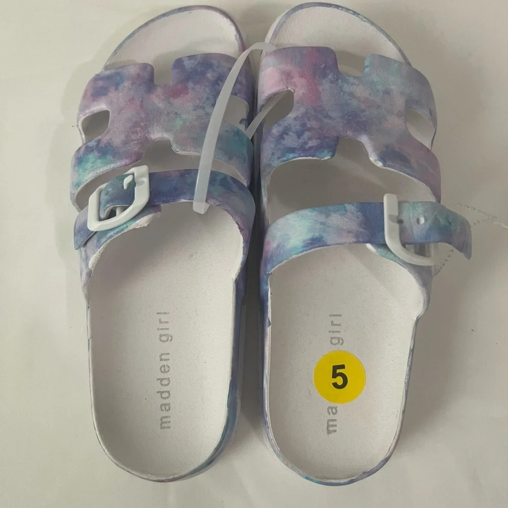 Madden Girl‎ Blue and Purple Watercolor Slide Sandals, Brand New